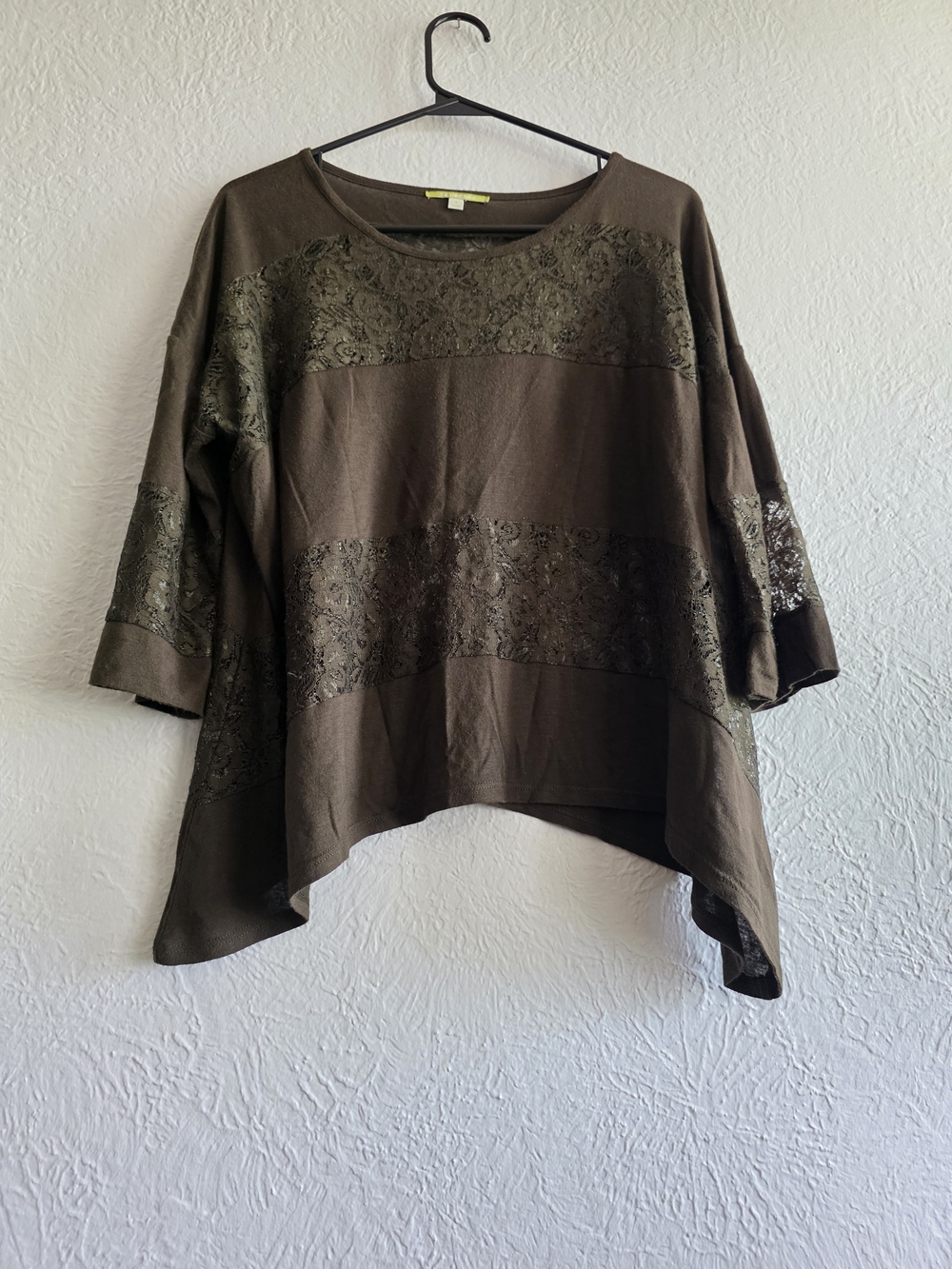 Gianni Bini Oversized Olive Brown/ Green Lace-Panel Tunic